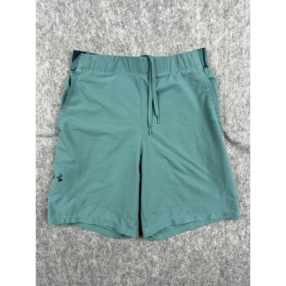 Under Armour Mens Turquoise Fitted Shorts HeatGear Athletic Teal Pockets Large